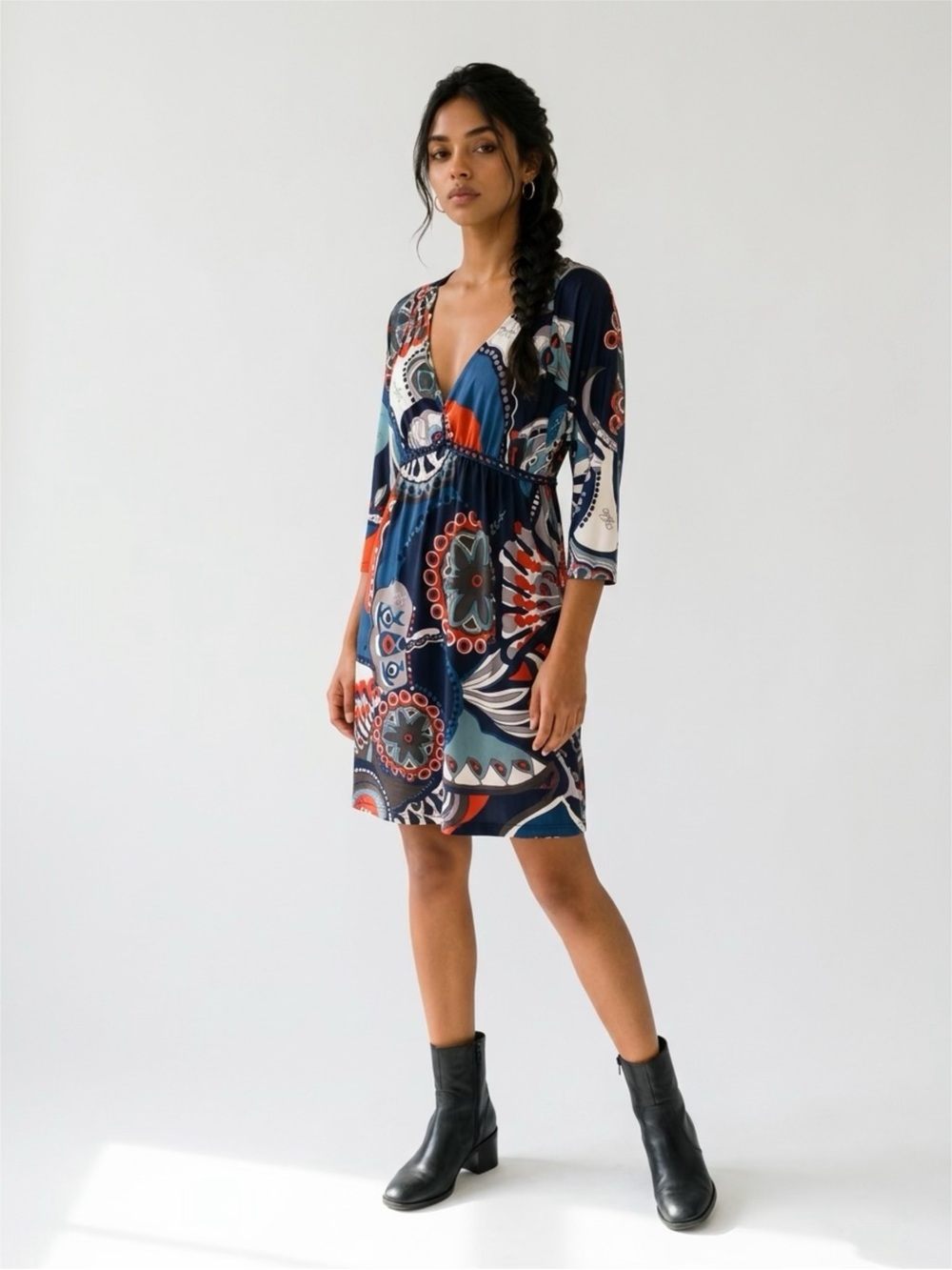 Baby Phat Floral Print Dress in Navy, Red, Gray